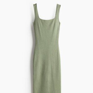 BNWT H&M ribbed sage green bodycon dress XS